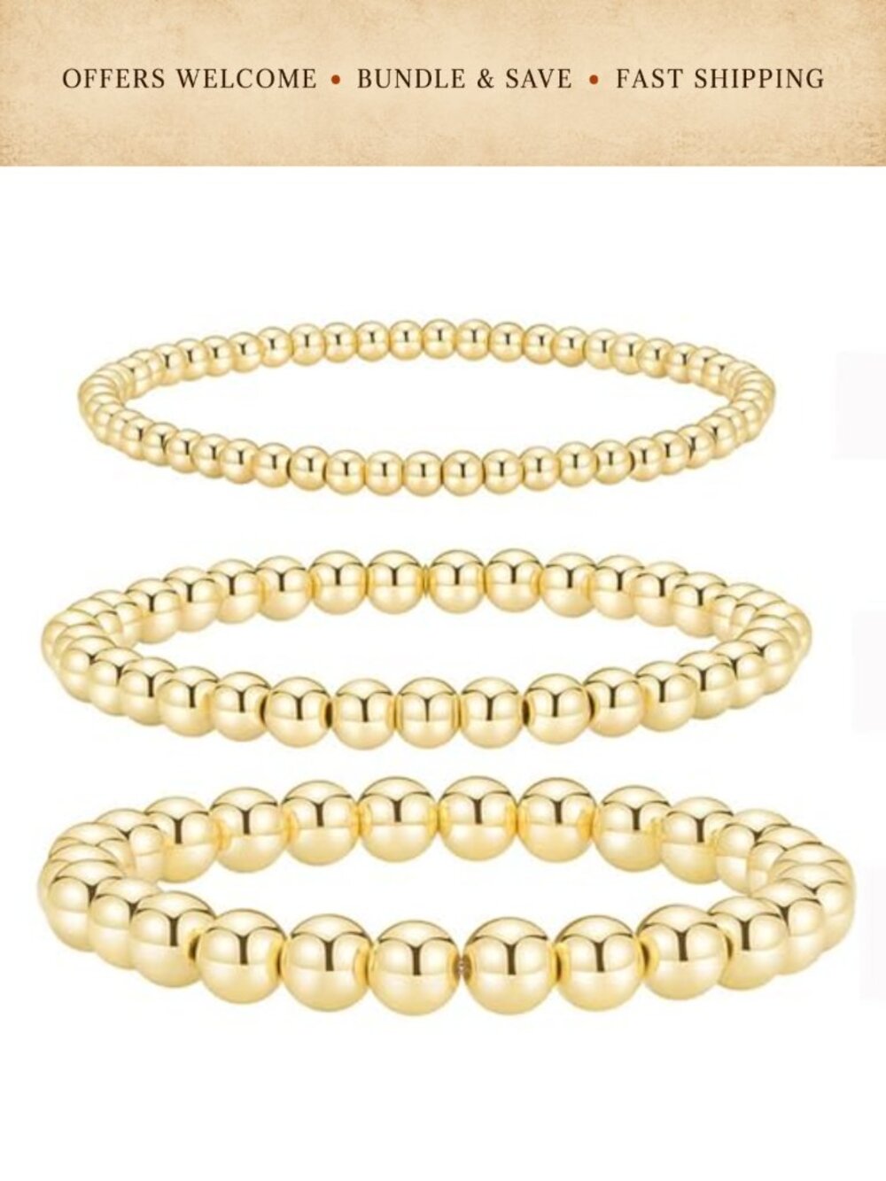 Gold Beaded Bracelet Set for Women Dainty Stackable Alloy Elastic
